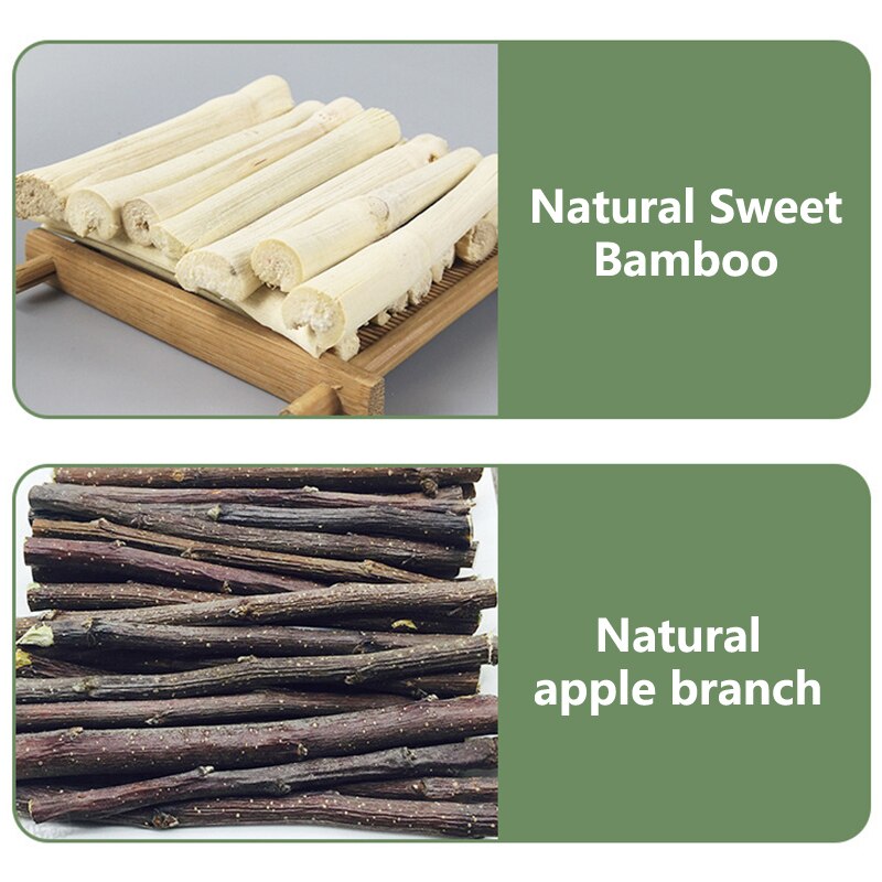 Guinea Pig Bite Grind Teeth Toys Pets Apple Branch Sticks with Grass Ball Molar Bunny Chew Toy for Rabbit Hamster Chinchilla