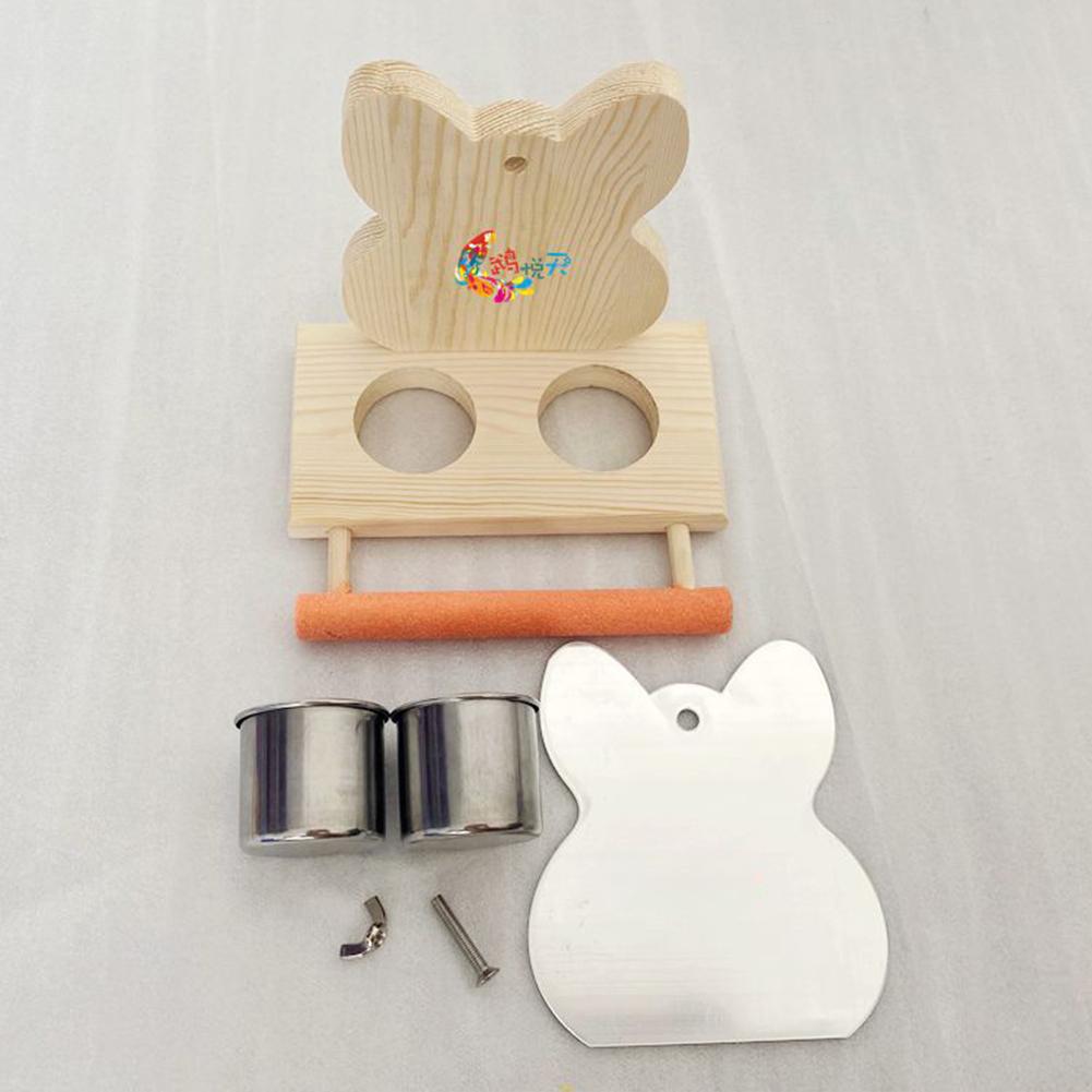 Parrots Mirror With Feeder Cups Bowl Wooden Birds Interactive Self-happy Toy Puzzle Toy Bird Cage Parrot Toys Accessories