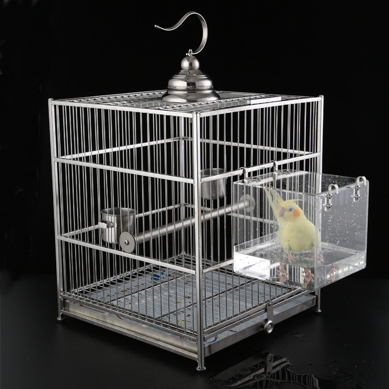 Square Bird Bath Box Cage Acrylic Transparent Bathtub Shower Cage Accessory For Parrots Parakeet Hanging Water Bath Tub 2 Size
