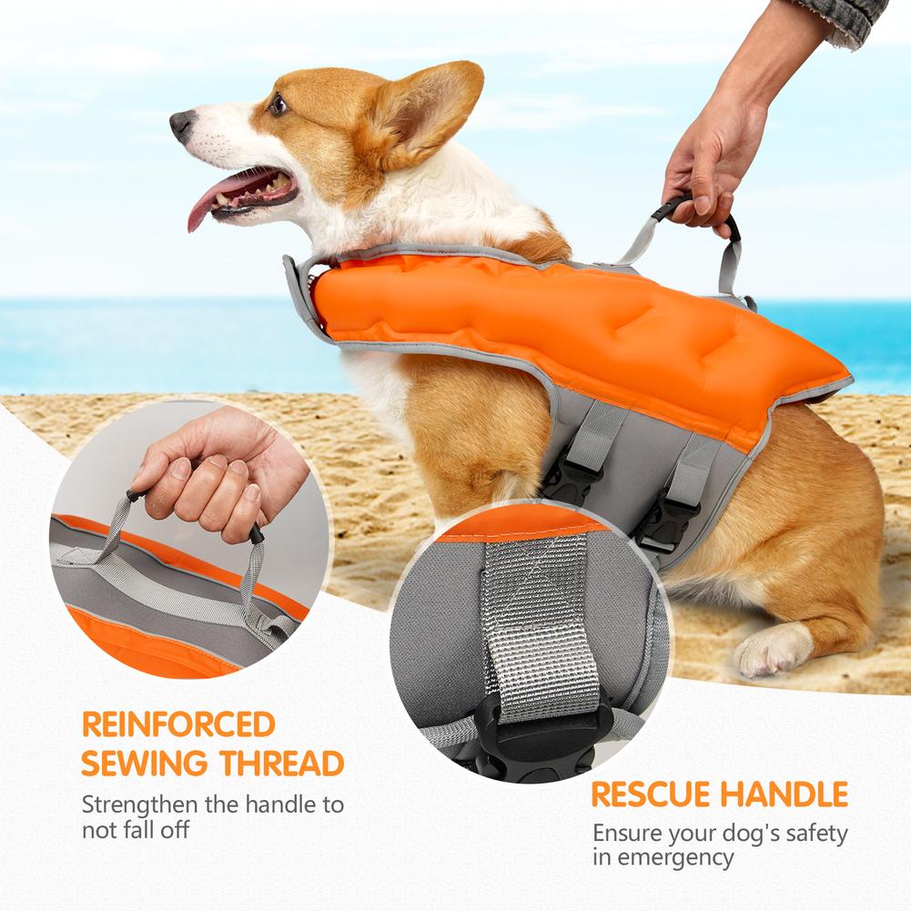 Pet High Buoyancy Life Jacket Oxford Cloth Adjustable Safety Vest With Pump For Small Medium Large Dogs