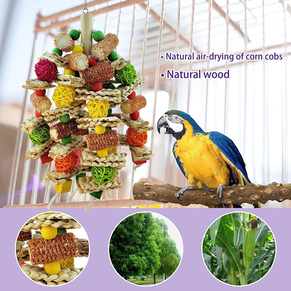 Bird Hanging Chew Toys Rattan Ball Corn Cob Teeth Grinder Toys Cage Accessories For Large Medium Parrot