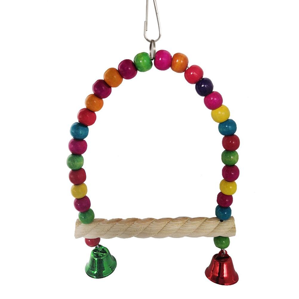 Bird Colorful Swing Stick With Colorful Beads Bell Parrot Natural Wooden Toy Bird Cage Accessories