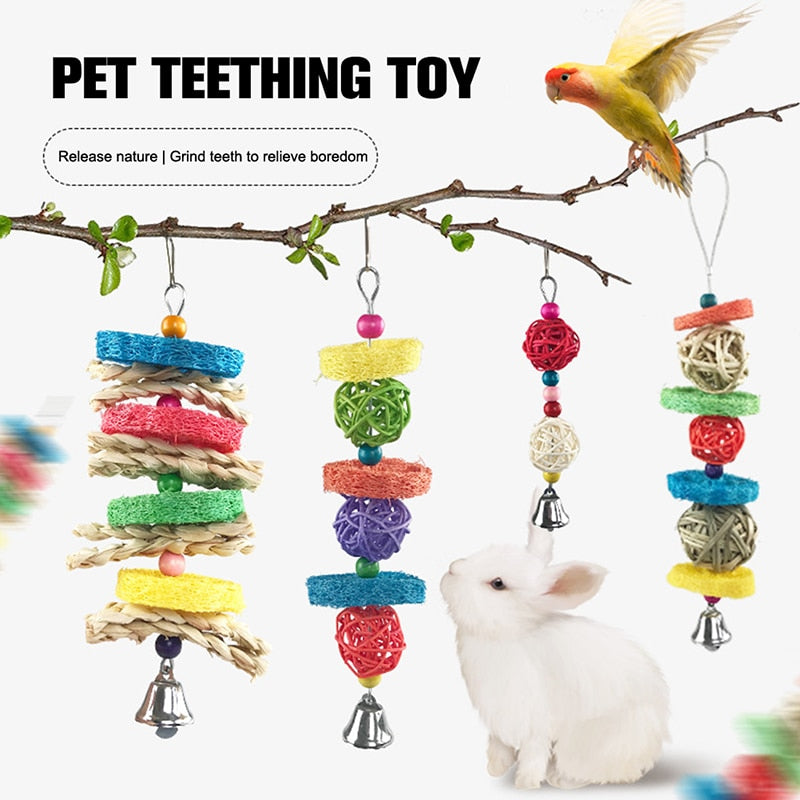 Bird Chewing Toy Parrot Hanging Bell Bite Rattan Ball Molar Toys Parrots Parakeet Birdcage Decoration Rabbit Hamster Chew Toys