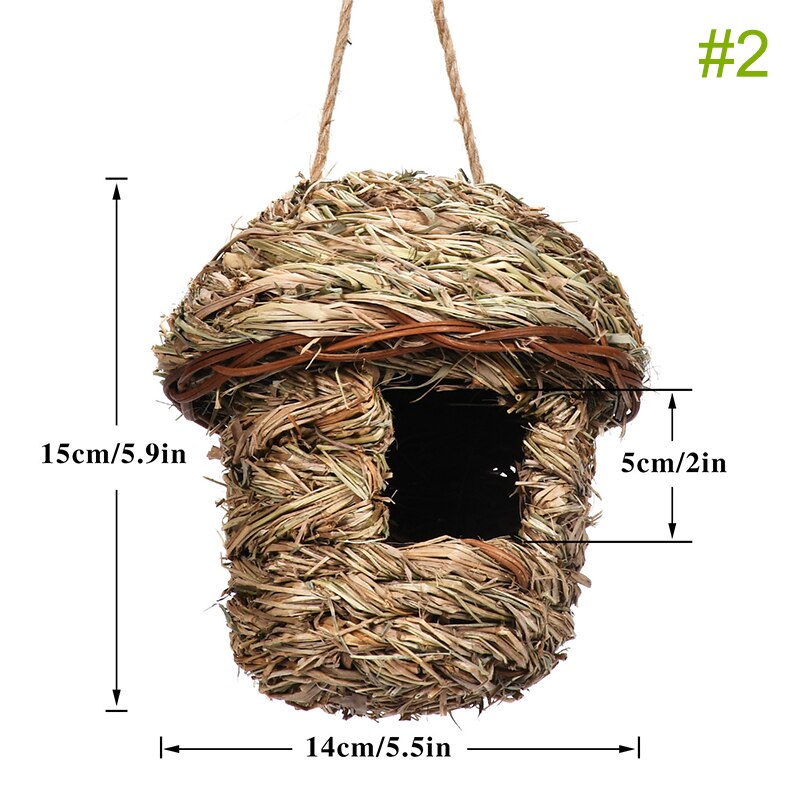 12 Style Hand-Woven House Birds Nest Shelter Hut Cage Natural Grass Hanging Sparrows Parrot Cage Straw Rope Outside Bird House
