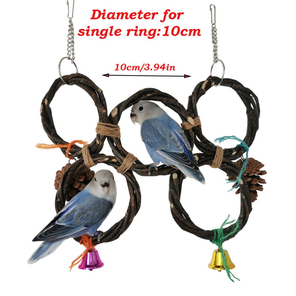 Birds Parrots Hand-woven Hanging Ring Perch Stand Bird Swing Climbing Toy With Bells Pine Cones Cage Supplies