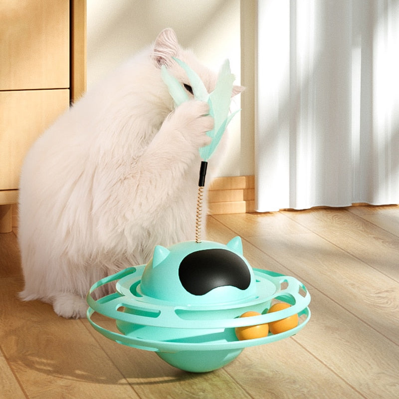 HOOPET Interactive Toys for Cats Indoor Kitten Rotating Toys Funny Exercise Tower Boredom Turntable Teaser Plume Cat Durable Toy