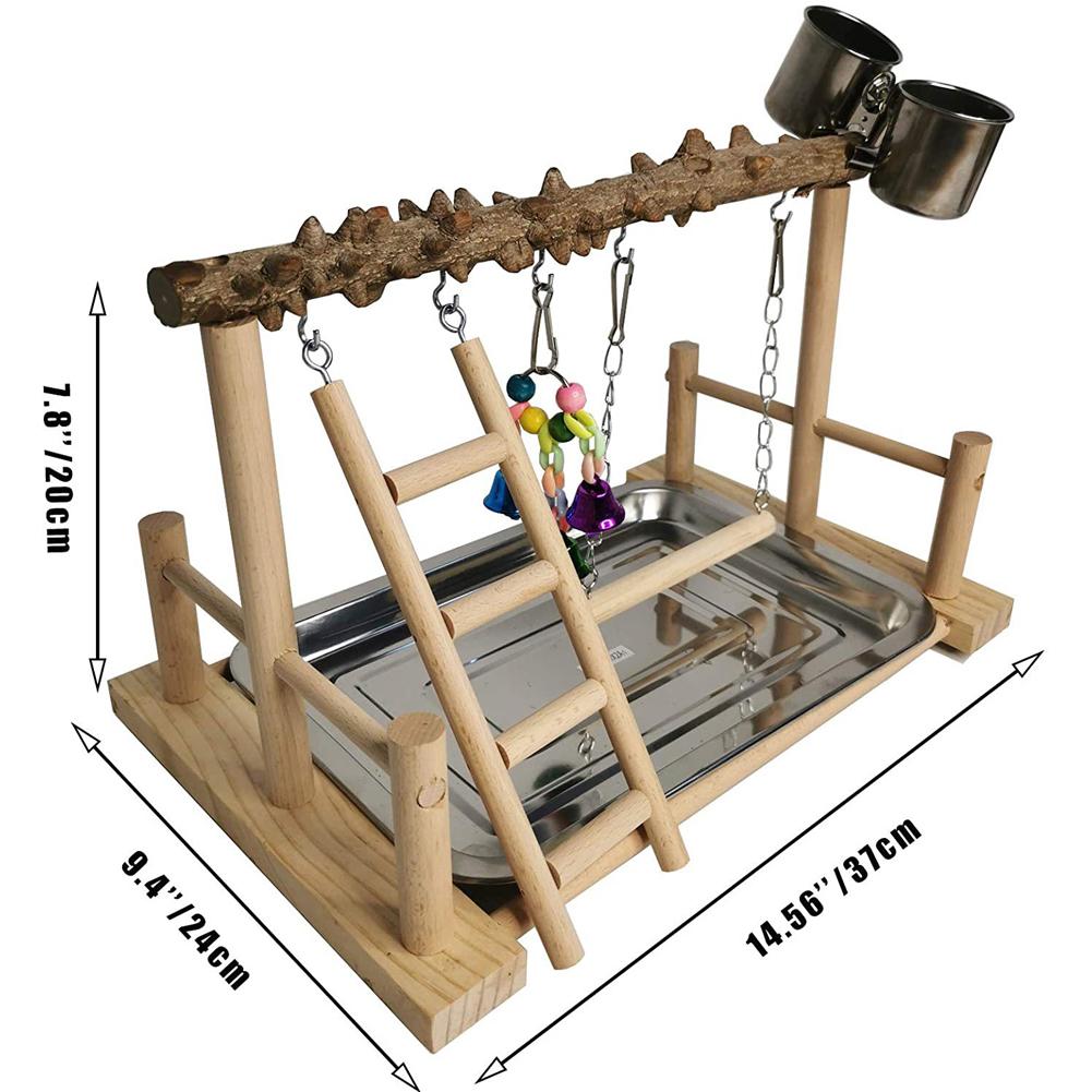 Birds Parrot Wooden Training Perch Stand Playground Climbing Ladder Swing Toys With Bells Bird Supplies