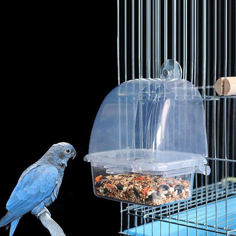 Transparent ABS Bird Feeder Cage Box Parrot Seed Feeding Box Hanging Food Container for Parakeet Pet Bird Supplies Accessories