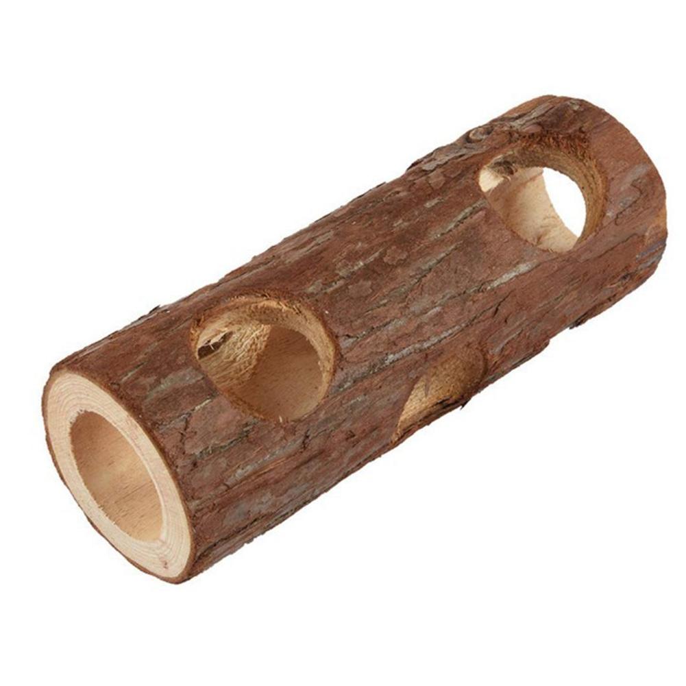 Hamster Natural Wooden Tunnels Tubes Bite-resistant Hideout Tunnel Molar Toy For Indoor Cats Dogs