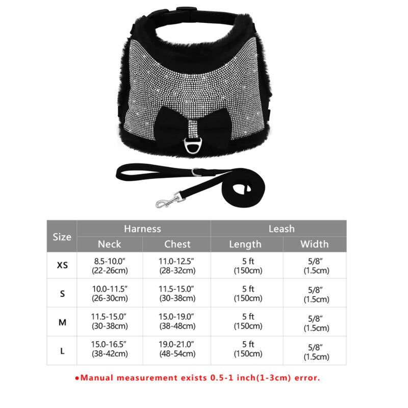 Soft Warm Dog Cat Harness Leash Set Thick Fur Harness Vest Adjustable Cute Puppy Pet Harness Lead For Small Dog Yorkshire Pug