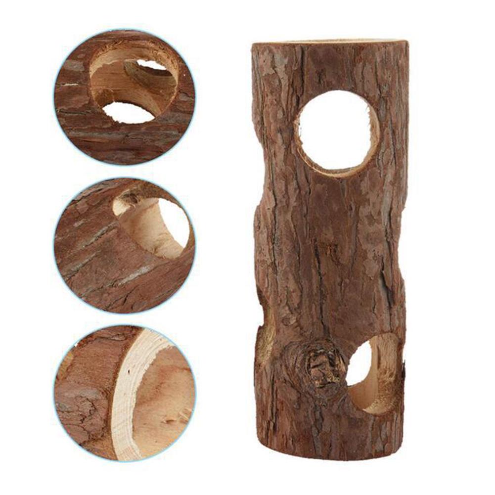 Hamster Natural Wooden Tunnels Tubes Bite-resistant Hideout Tunnel Molar Toy For Indoor Cats Dogs