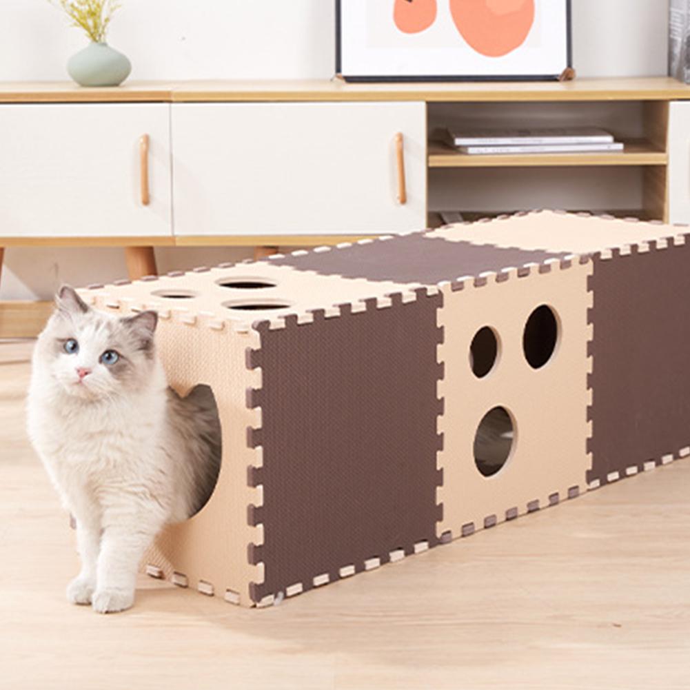 Pet Foldable Tunnel Large Space Contrast Color Assemble Eva Board Diy Easy Installation Cat Combination Tunnel Toys