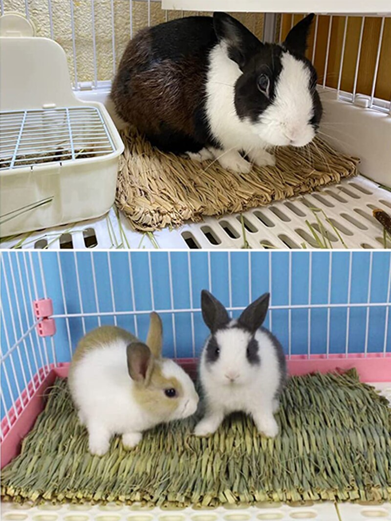 Rabbits Bunny Grass Mat Small Animal Woven Hay Mat Natural Straw Bedding Resting Cage Mat For Guinea Pig Chinchilla Hamster Rat