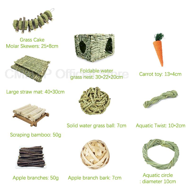 10Types(1Set) Small Pet Chew Toys Hay For Guinea Pig Rabbit Hamster Gerbil Teeth Cleaning Toys Branches Carrot Toy Pet Supplies