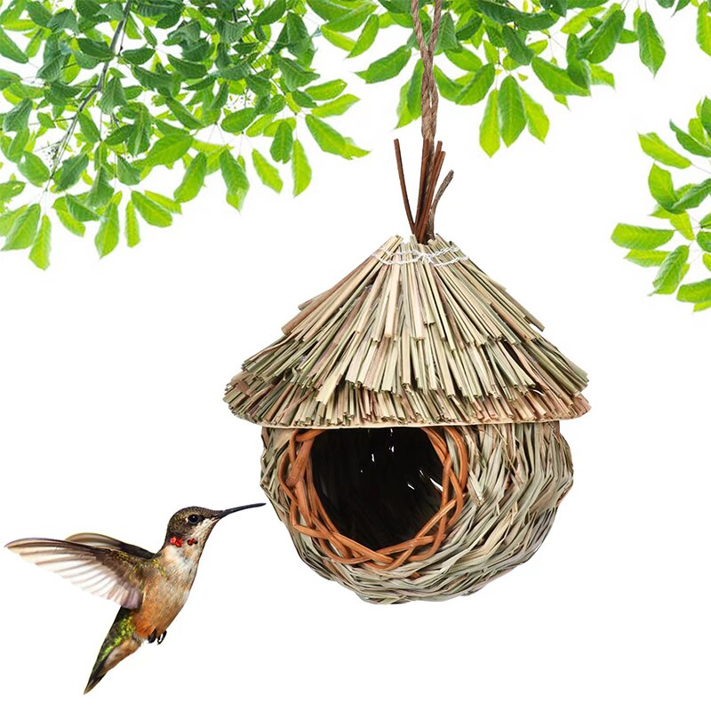 12 Style Hand-Woven House Birds Nest Shelter Hut Cage Natural Grass Hanging Sparrows Parrot Cage Straw Rope Outside Bird House