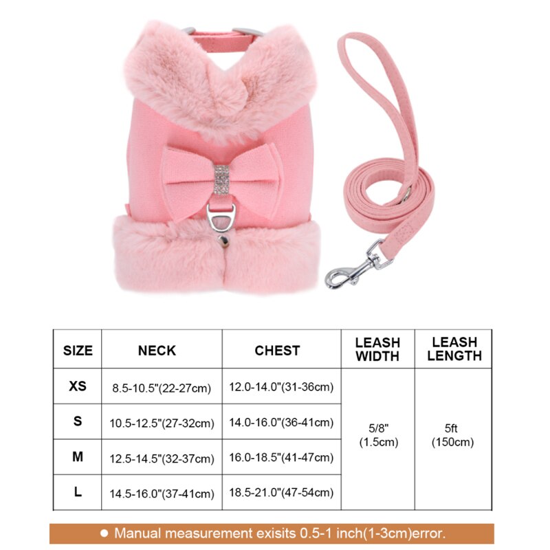 Soft Warm Dog Cat Harness Leash Set Thick Fur Harness Vest Adjustable Cute Puppy Pet Harness Lead For Small Dog Yorkshire Pug