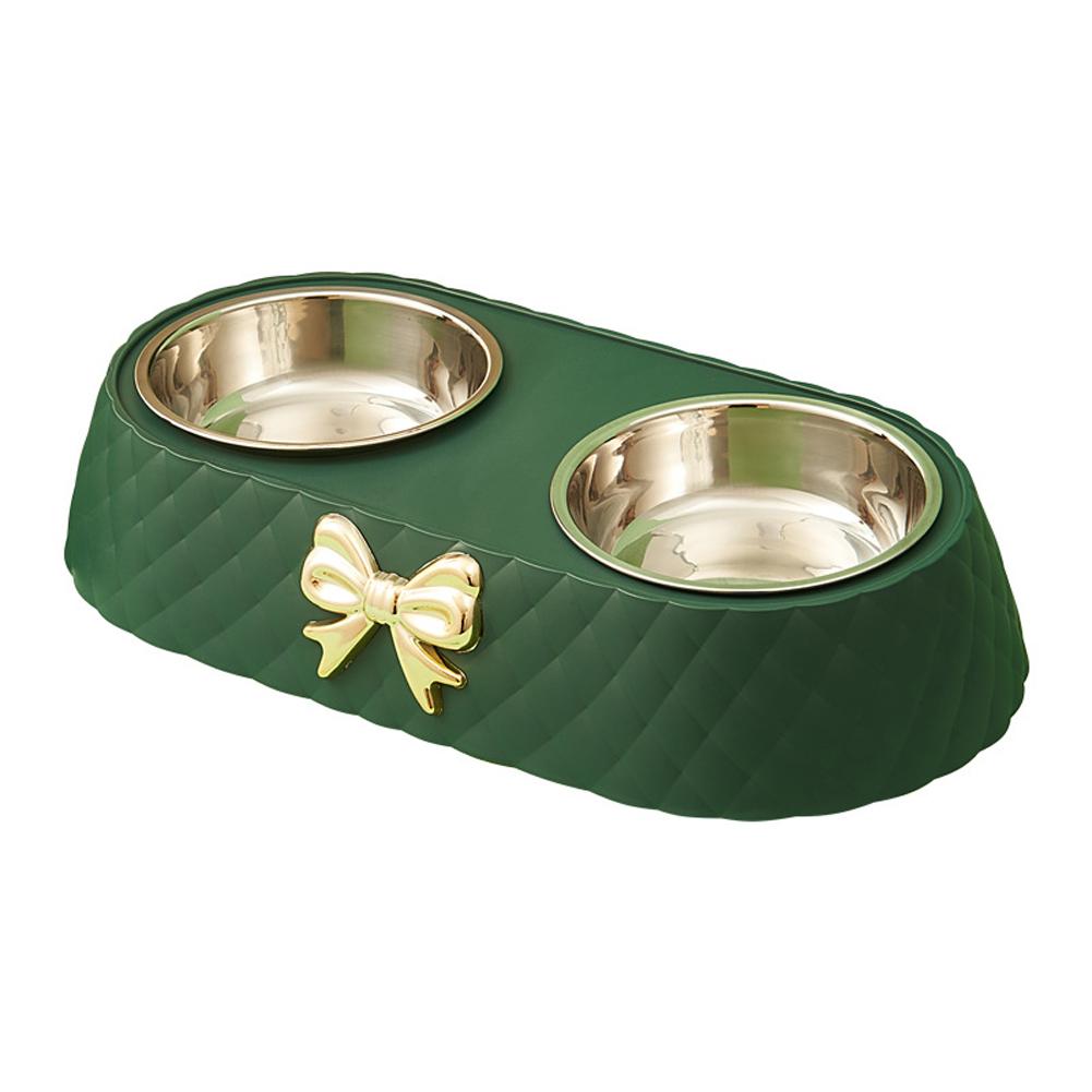 Pet Food Bowl Detachable 201 Stainless Steel Double Bowl Bow-tie Decoration Pet Accessories For Cats Dogs