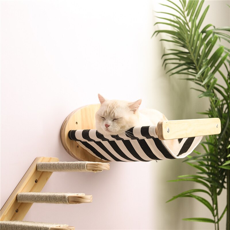 9Style Cat Shelf Wall Mounted Furniture Wooden Shelves Climbing Tree Cat Ladder Perch Non-Slip Scratcher Cats Toys Pet Supplies