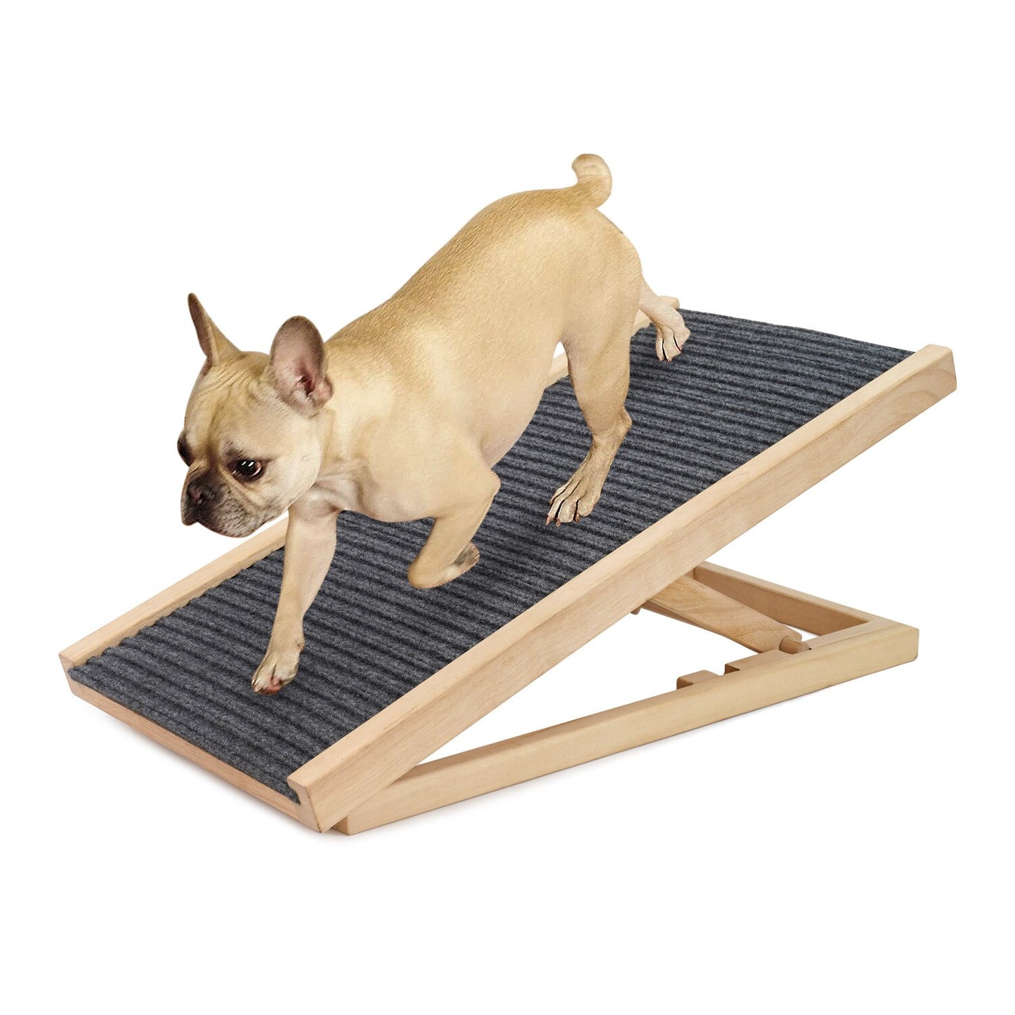 Pet Ramp Dog Ramp with Traction Mat Wooden Adjustable Pet Ladder for Dogs and Cats Easy Step to Car and Bed with Non-Slip Carpet