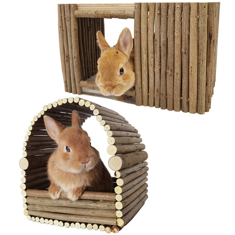 Natural Wooden Hideout Shelter Handmade Chewing Climbing Bridge For Rabbit Chinchilla Guinea Pig Small Animal
