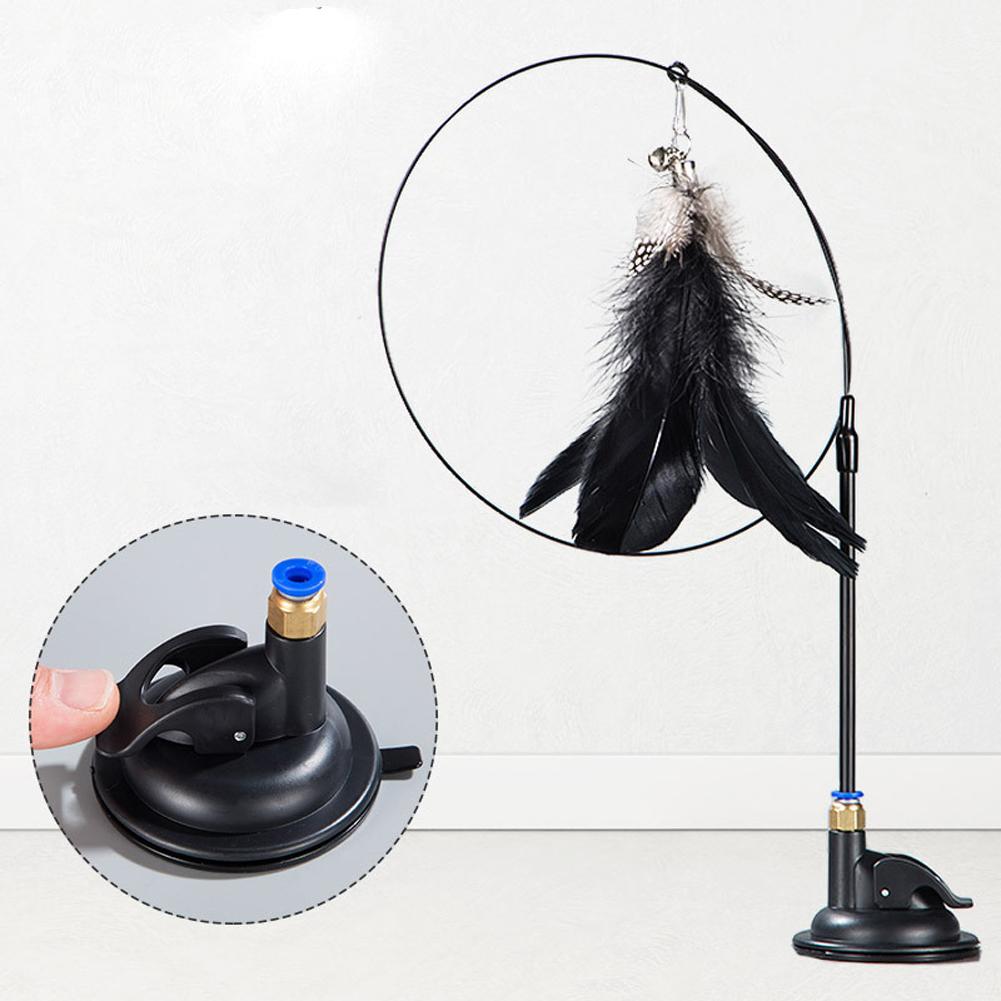 Funny Cat Teaser Stick Replaceable Hook Design Suction Cup Long Rod Interactive Feather Teaser Stick Pet Supplies