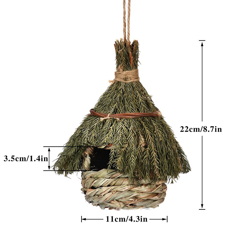 12 Style Hand-Woven House Birds Nest Shelter Hut Cage Natural Grass Hanging Sparrows Parrot Cage Straw Rope Outside Bird House