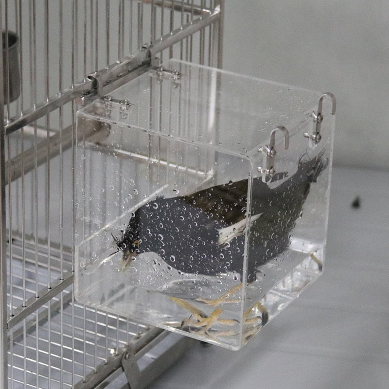 Square Bird Bath Box Cage Acrylic Transparent Bathtub Shower Cage Accessory For Parrots Parakeet Hanging Water Bath Tub 2 Size