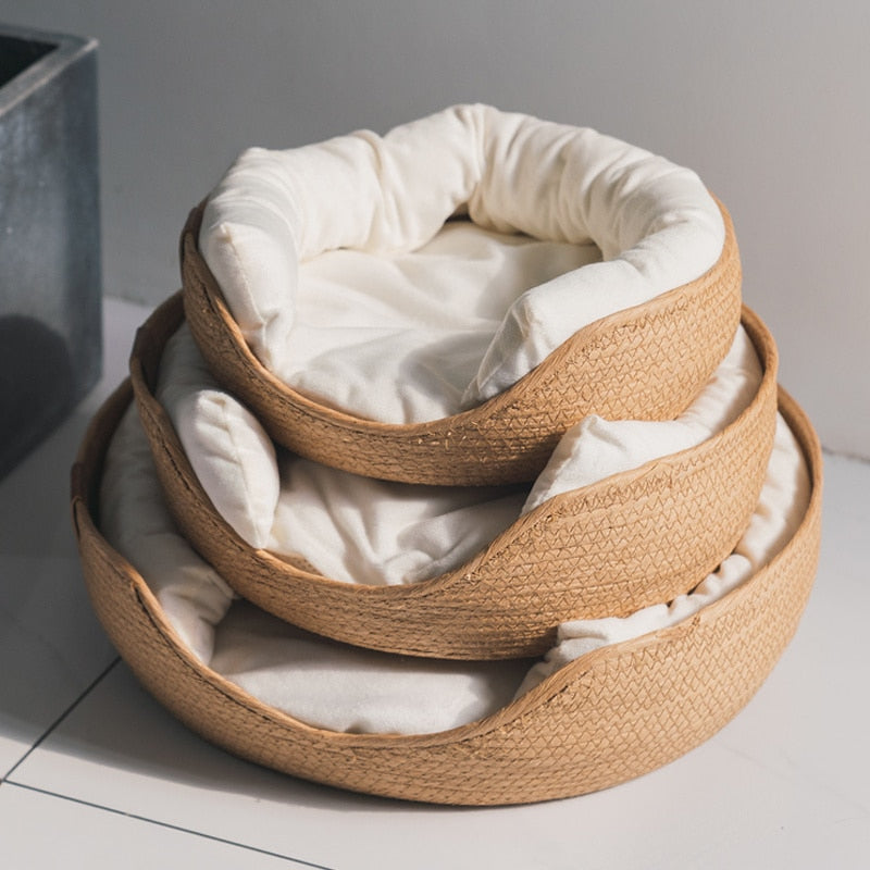 HOOPET Four Seasons Pet Bed Kennel for Cat Puppy Dog Beds Sofa Handmade Bamboo Weaving Cat Cozy Nest Pet Accessaries