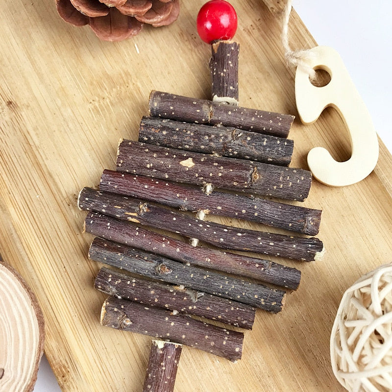 Natural Organic Apple Wood Chew Toy Rabbit Small Animal Tooth Snacks Pets Chew Toys Apple Branch Mmolar Cinnamon Strings