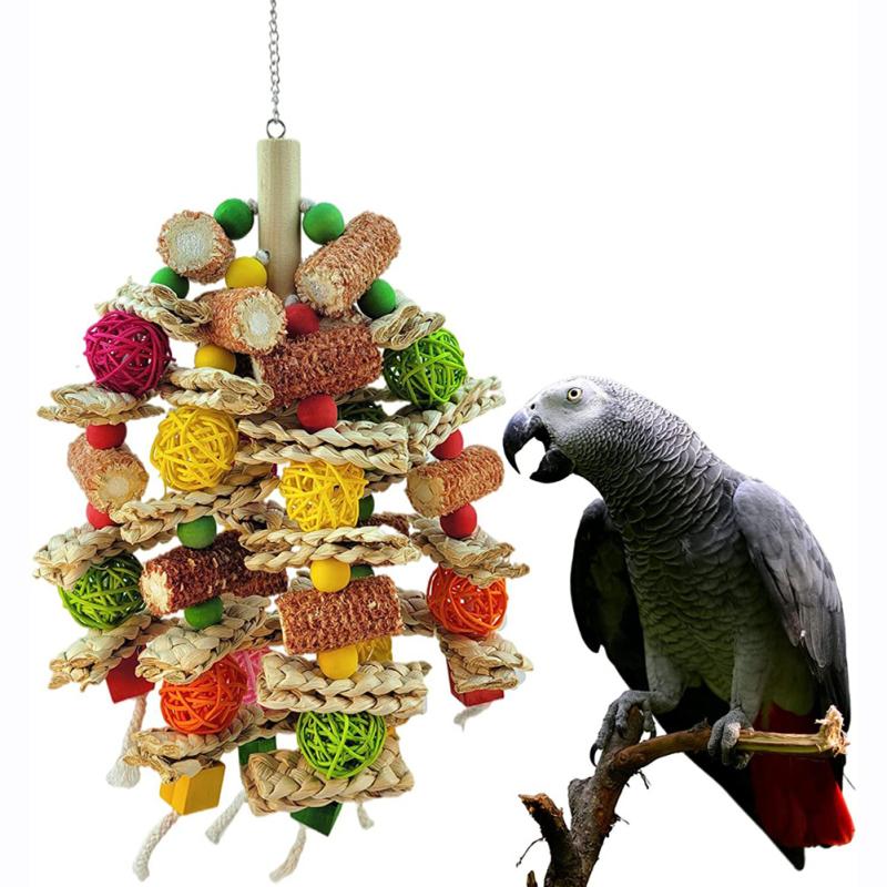 Bird Hanging Chew Toys Rattan Ball Corn Cob Teeth Grinder Toys Cage Accessories For Large Medium Parrot
