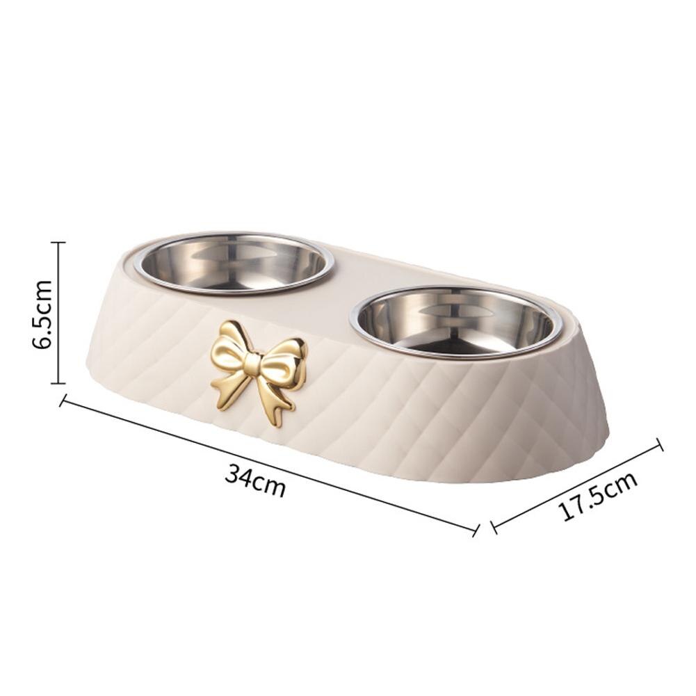 Pet Food Bowl Detachable 201 Stainless Steel Double Bowl Bow-tie Decoration Pet Accessories For Cats Dogs