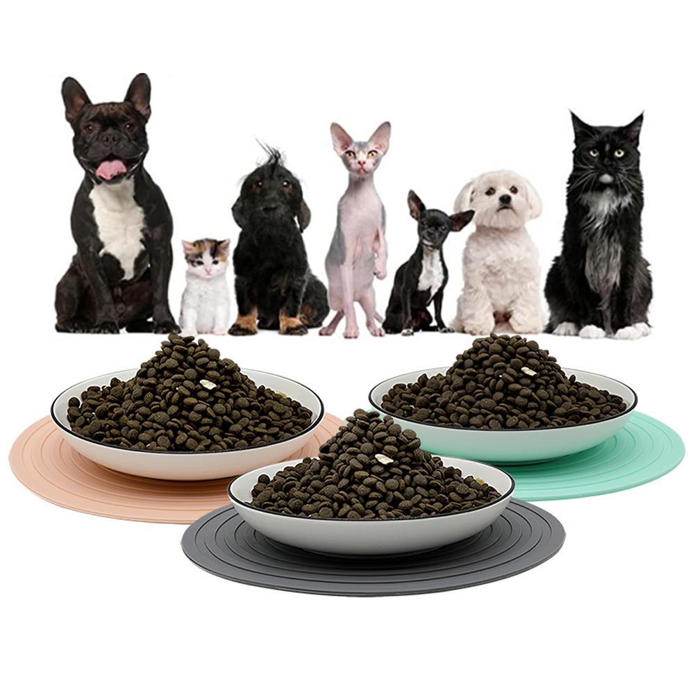 Pet Round Silicone Placemat Non-slip Solid Color Food Mat Bowl Pad Pet Supplies For Dogs Cats