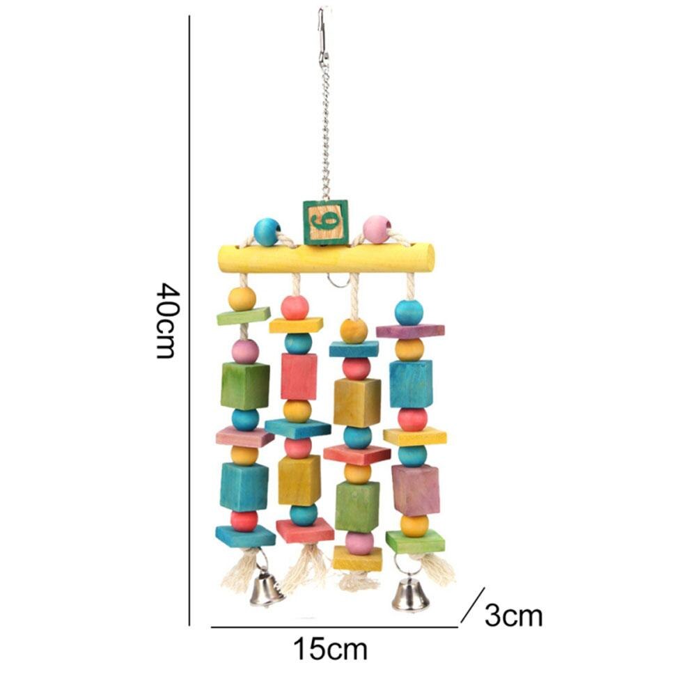 Parrot Bird Colorful Hanging Wooden Chewing Toys Stand Rack Bird Cage Accessories With Bells Bird Supplies