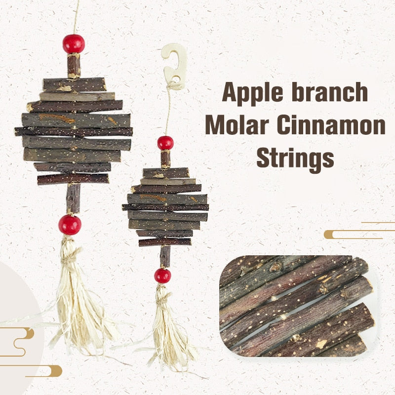 Natural Organic Apple Wood Chew Toy Rabbit Small Animal Tooth Snacks Pets Chew Toys Apple Branch Mmolar Cinnamon Strings