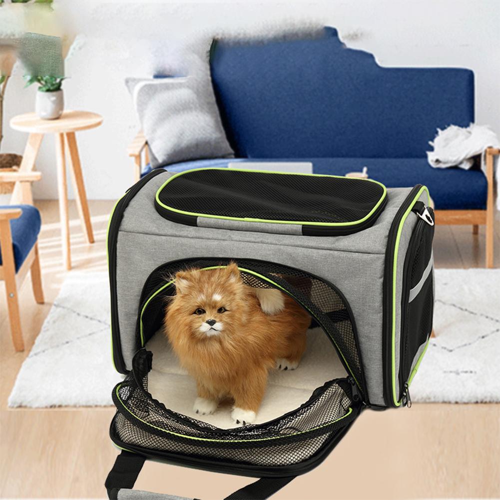 Portable Pet Carrier Bag Expandable Foldable Breathable Adjustable Shoulder Strap Outdoor Travel Bag