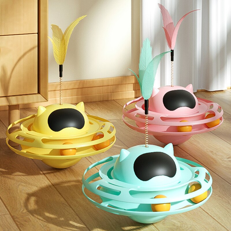 HOOPET Interactive Toys for Cats Indoor Kitten Rotating Toys Funny Exercise Tower Boredom Turntable Teaser Plume Cat Durable Toy