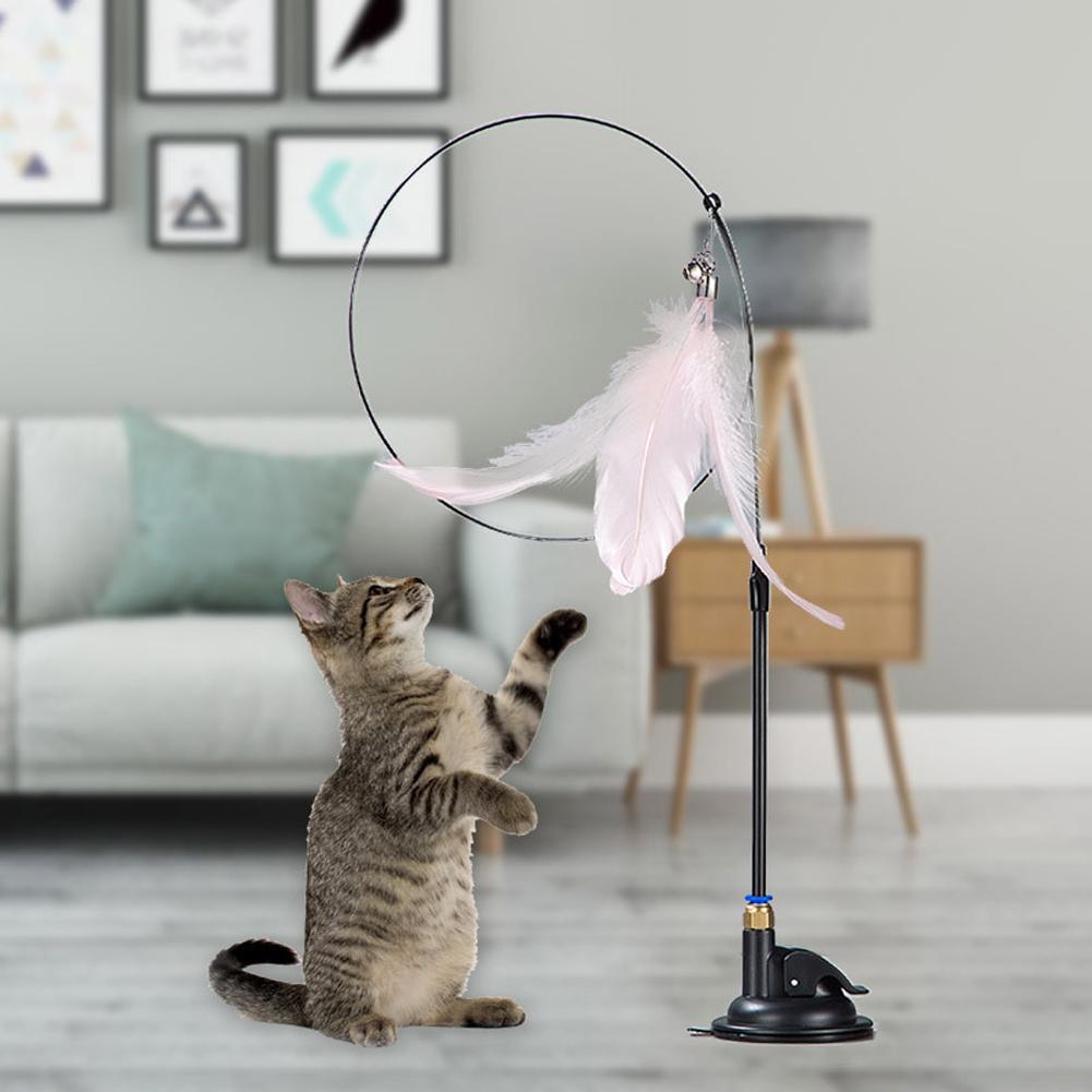 Funny Cat Teaser Stick Replaceable Hook Design Suction Cup Long Rod Interactive Feather Teaser Stick Pet Supplies