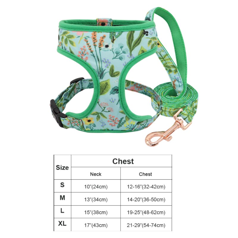 Print Flower Dog Harness Leash Set Forest Floral Pet Puppy Harness Vest Leashes Adjustable for Small Medium Large Dogs Chihuahua