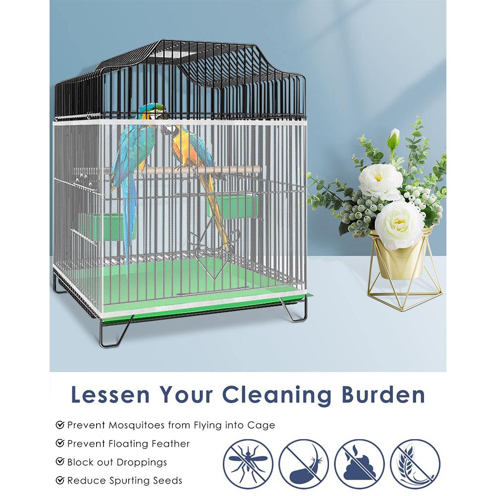 Parrot Bird Cage Cover Adjustable Universal Breathable Stretch Mesh Skirt Dustproof Net Cover Cage Guard