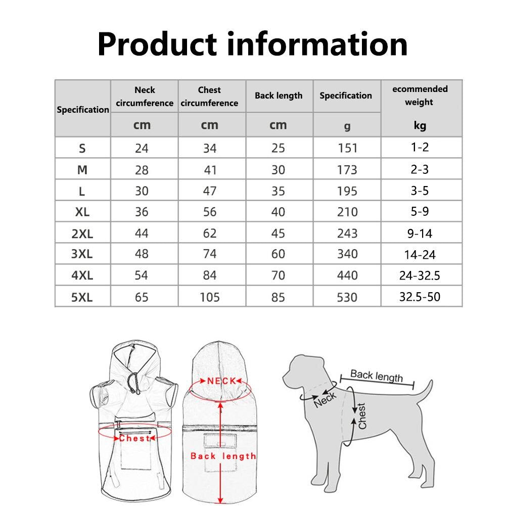 Pet Dog Hooded Raincoat Windproof Rainproof Rain Jacket Poncho With Reflective Strap For Camping Hiking