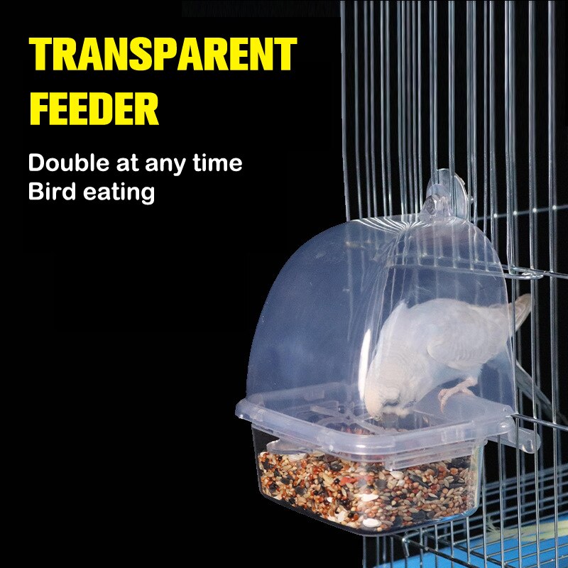 Transparent ABS Bird Feeder Cage Box Parrot Seed Feeding Box Hanging Food Container for Parakeet Pet Bird Supplies Accessories