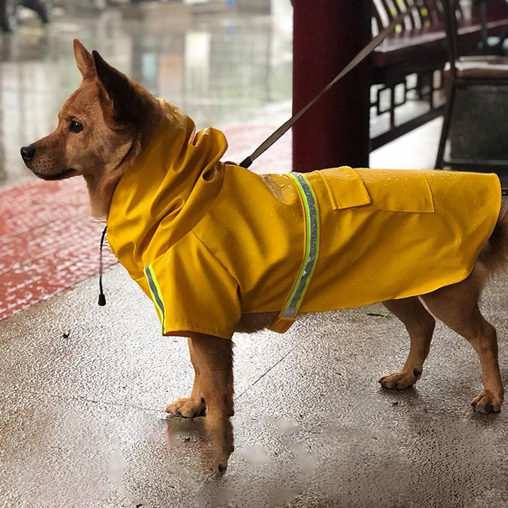 Pet Dog Hooded Raincoat Windproof Rainproof Rain Jacket Poncho With Reflective Strap For Camping Hiking