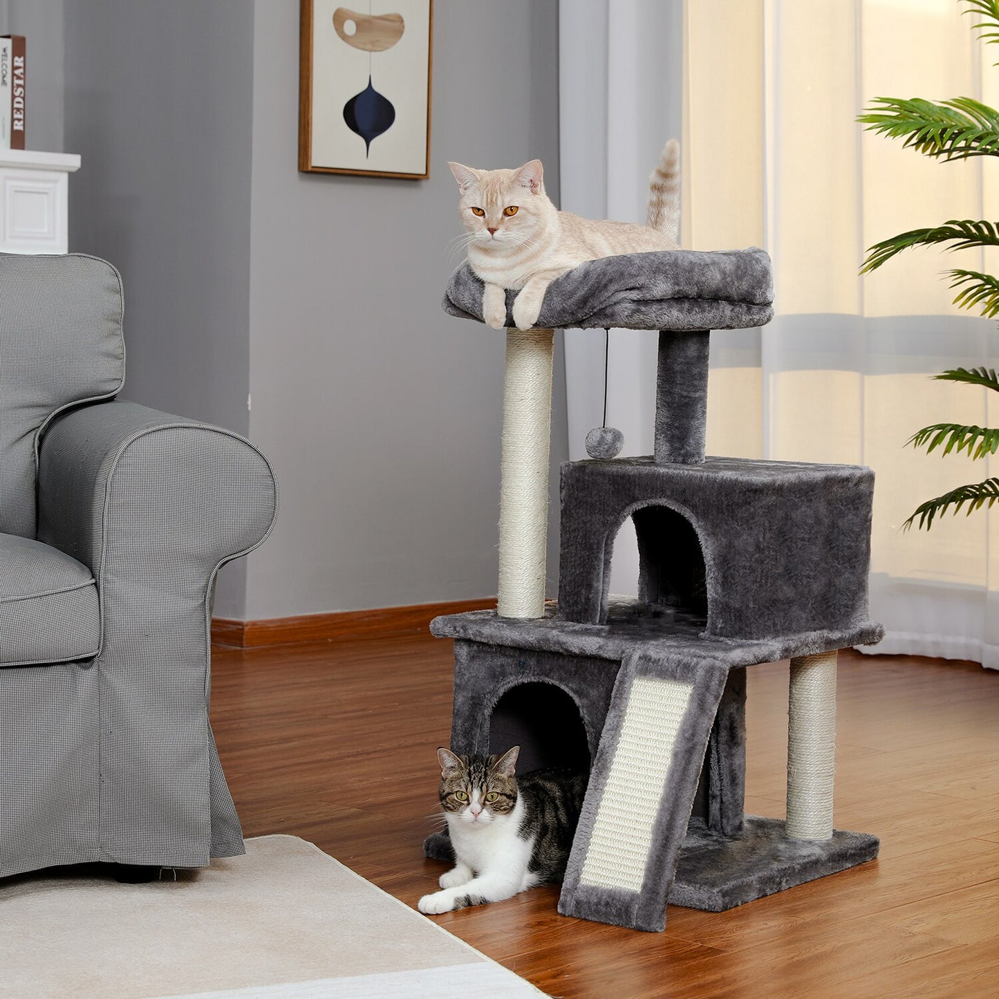 Fast Delivery Cat Tree Condo Sisal Scratching Posts for Cat Kitten Multi-Level Tower for Indoor Wooden Large Top Perch Hang Ball