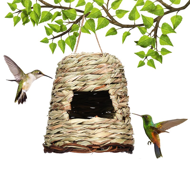 12 Style Hand-Woven House Birds Nest Shelter Hut Cage Natural Grass Hanging Sparrows Parrot Cage Straw Rope Outside Bird House