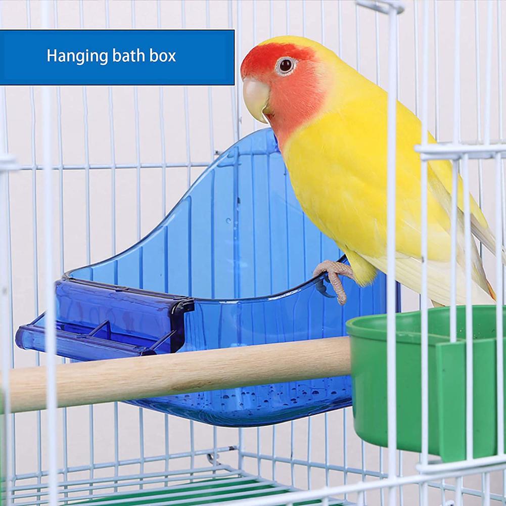 Bird Bath Tub Transparent Bird Feeder Hanging Cage Shower Food Container Bird Accessories For Canary Budgies Parrot