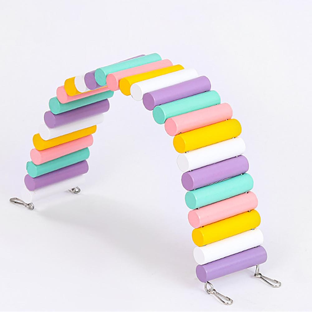 Hamster Exercise Ladder Pets Parrot Hamsters Gerbil Climbing Toys Colorful Brige Natural Wooden Pet Ladder Toy With 2 Fix Hooks