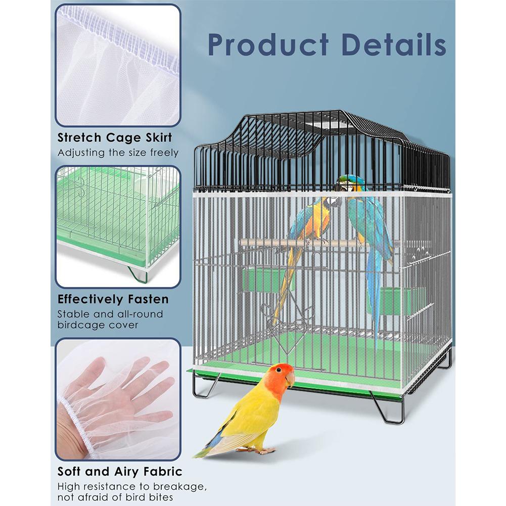 Parrot Bird Cage Cover Adjustable Universal Breathable Stretch Mesh Skirt Dustproof Net Cover Cage Guard