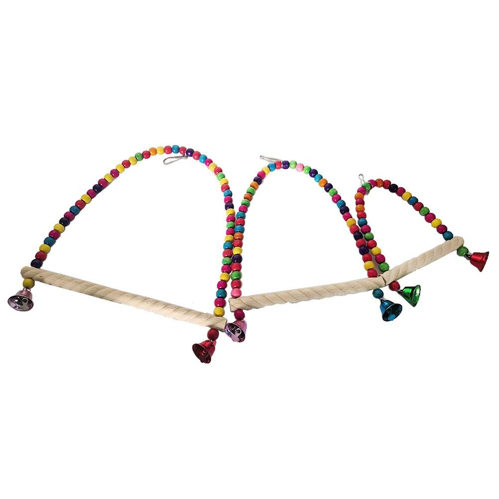 Bird Colorful Swing Stick With Colorful Beads Bell Parrot Natural Wooden Toy Bird Cage Accessories