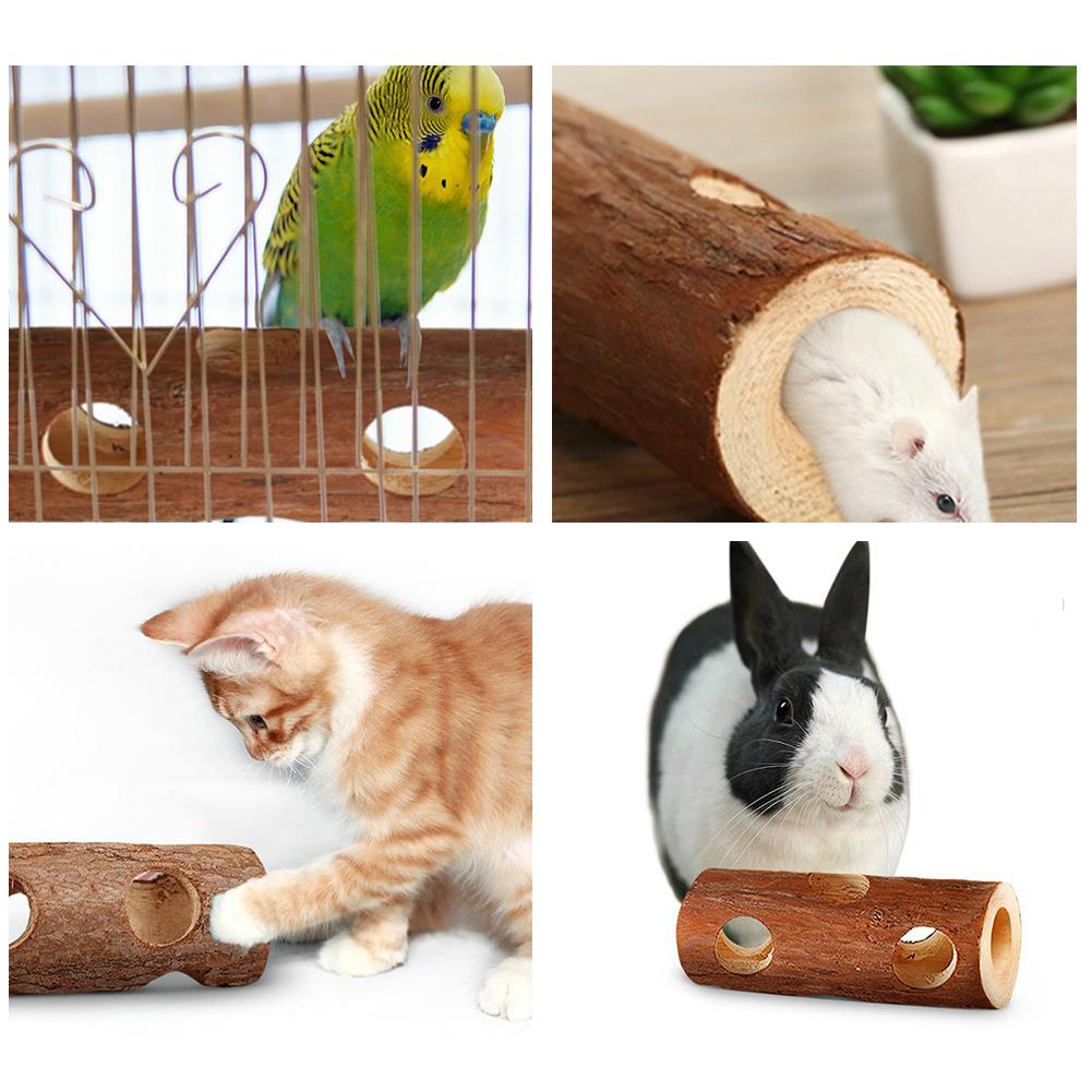 Hamster Natural Wooden Tunnels Tubes Bite-resistant Hideout Tunnel Molar Toy For Indoor Cats Dogs