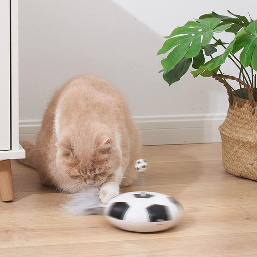 Electric Cat Toy With Led Light Football Shape Feather Spring Ball Interactive Puzzle Game Cat Scratching Device